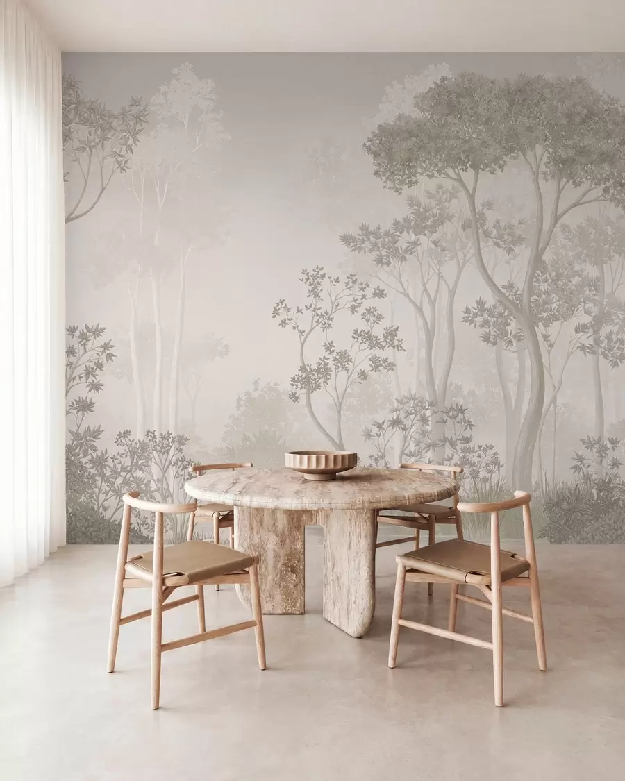 wall murals Light misty forest in soft neutral tones w05700v1