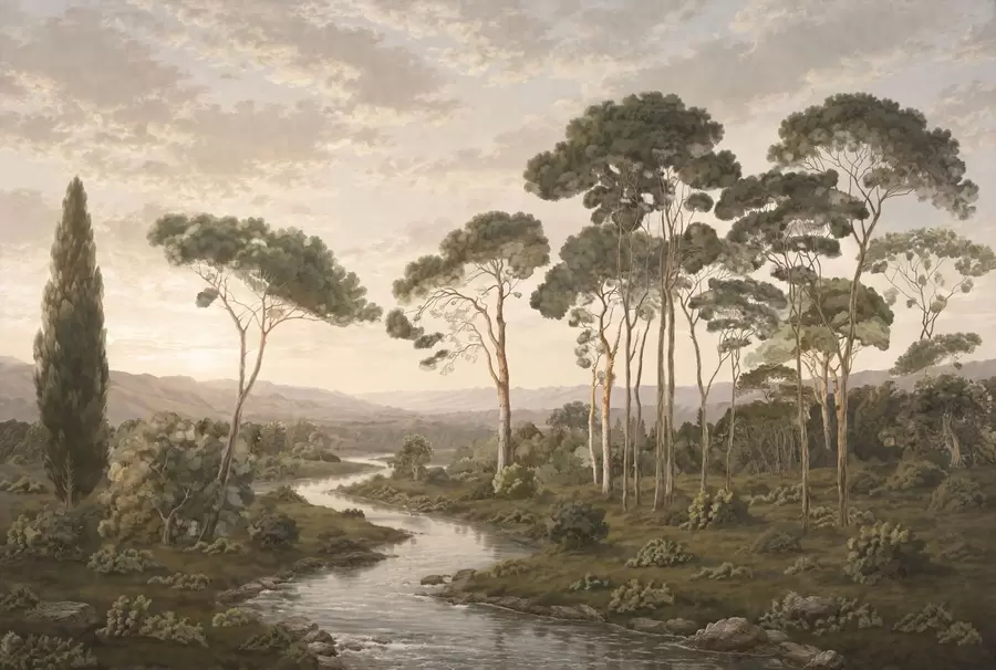 Wall Mural Photo Wallpaper Landscape with river, trees and distant hills w05696