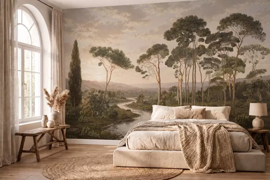 Wall Mural Photo Wallpaper Landscape with river, trees and distant hills w05696