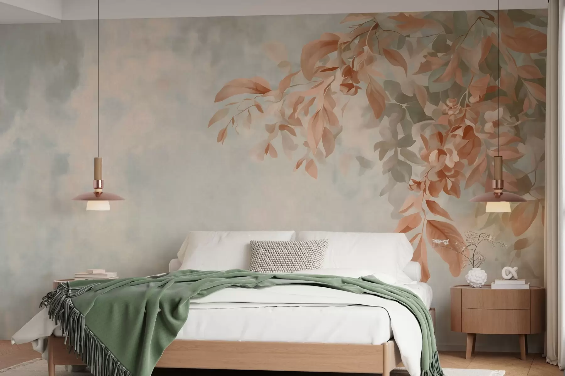 peintures murales des branches d'arbres sur un fond rétro varié w05385