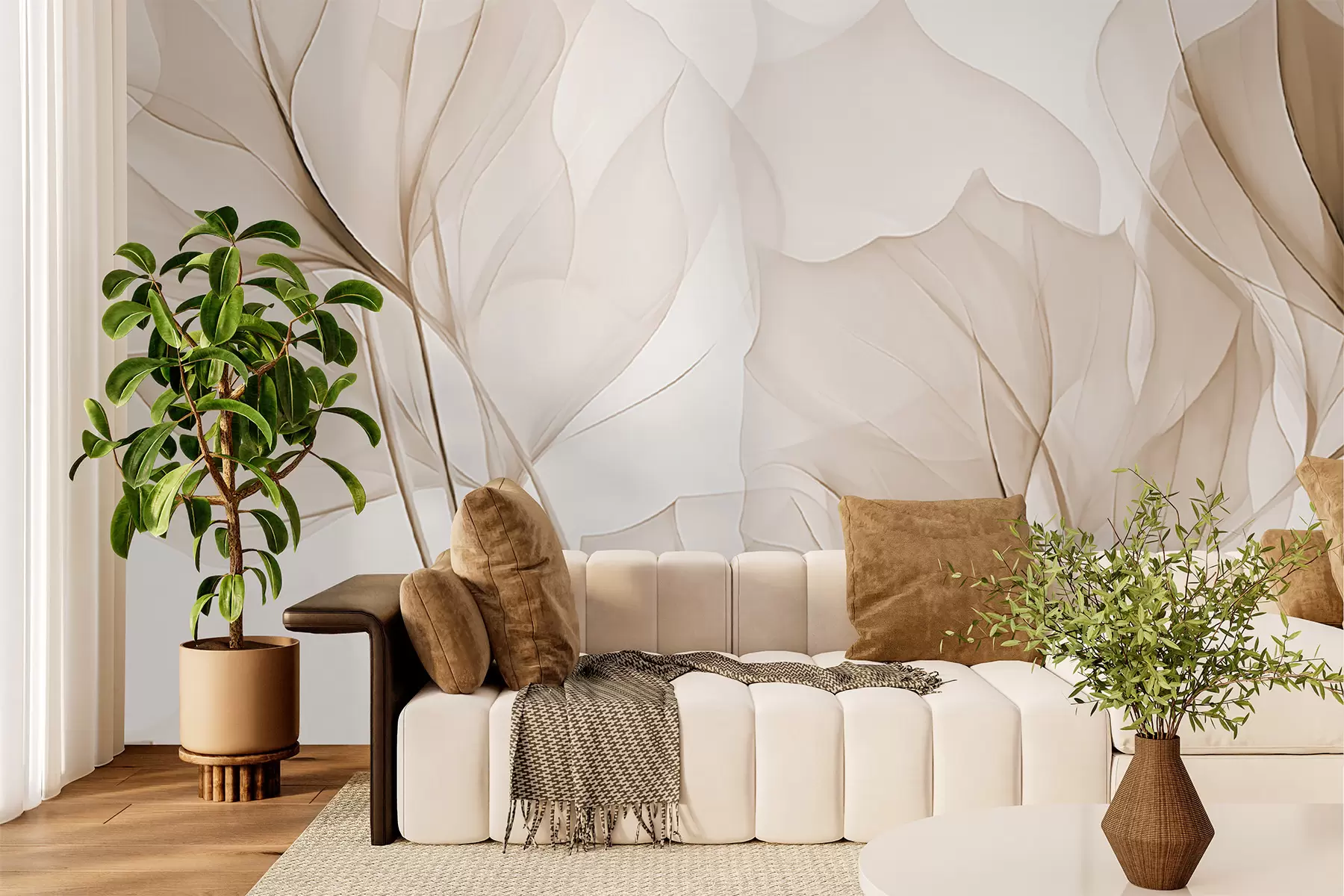 peintures murales Nervures de feuilles, feuilles abstraites w05109v1