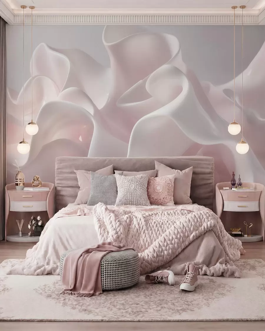 wall murals Airy silk waves in soft blush pink tones w09858