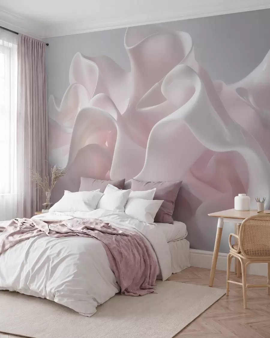 peintures murales Des ondulations aériennes en soie dans des tons rose poudré délicats w09858