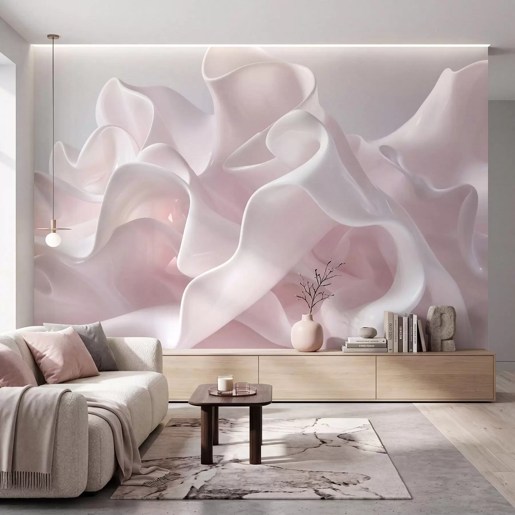 peintures murales Ondes de soie rose nacré w09858