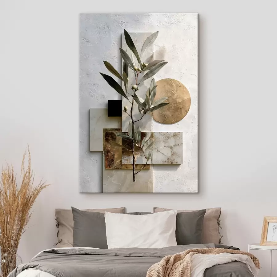 wall murals an abstract composition featuring an olive branch and geometric shapes s49555