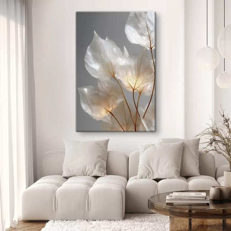 wall murals white leaves with veins against a grey background s49559
