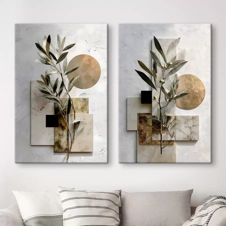 Wall Mural Photo Wallpaper an abstract composition featuring an olive branch and geometric shapes m30618