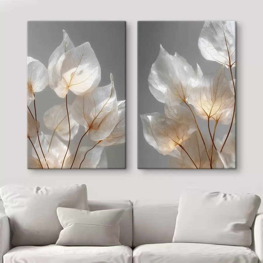 Wall Mural Photo Wallpaper white leaves with veins against a grey background m30620