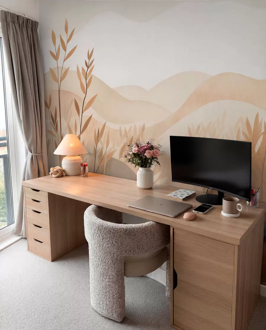 Wall Mural Photo Wallpaper Abstract landscape with rolling hills in shades of brown and beige, textured art w09617