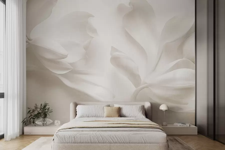 murales Flores de magnolia blancas con textura y pétalos delicados, sobre un fondo claro difuminado w09771