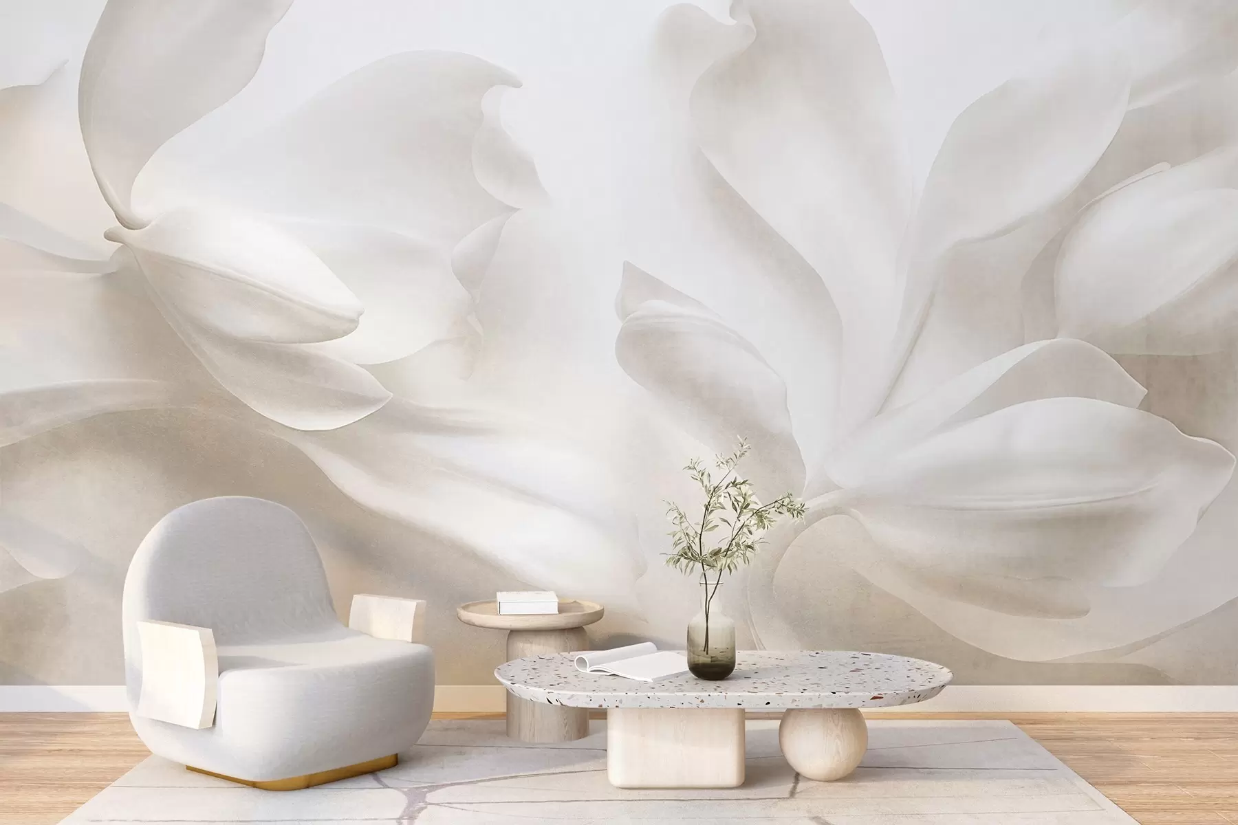 Wall Mural Photo Wallpaper Textured white magnolia flowers with delicate petals, blurred light background w09771