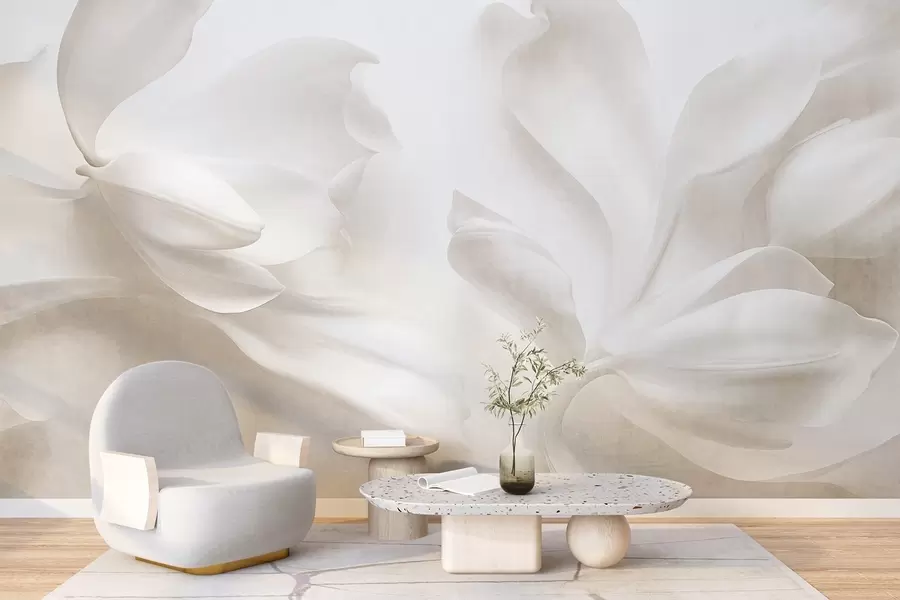 murales Flores de magnolia blancas con textura y pétalos delicados, sobre un fondo claro difuminado w09771
