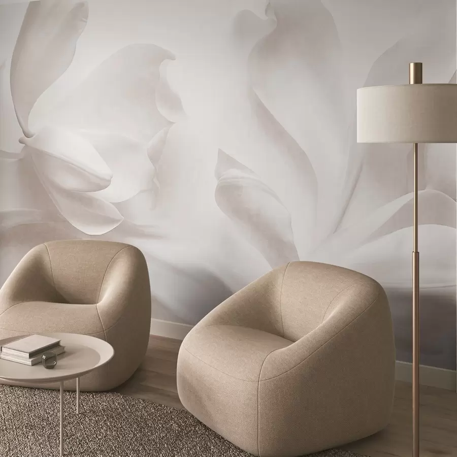 Wall Mural Photo Wallpaper Textured white magnolia flowers with delicate petals, blurred light background w09771