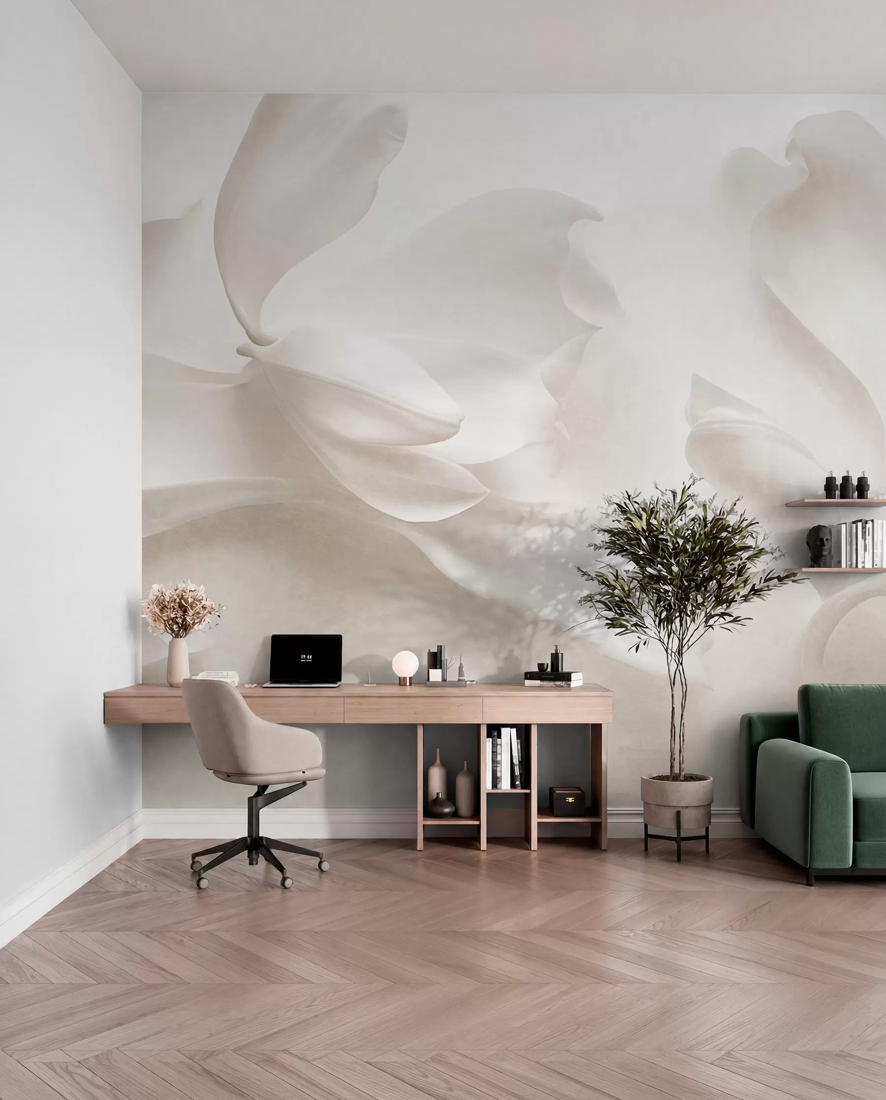 peintures murales Fleurs de magnolia blanches texturées aux pétales délicats, sur un fond clair flou w09771