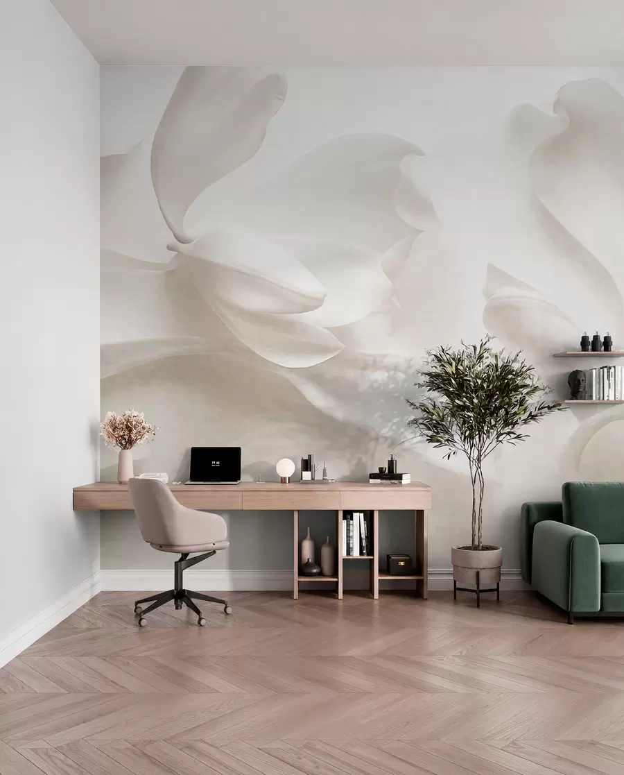Wall Mural Photo Wallpaper Textured white magnolia flowers with delicate petals, blurred light background w09771