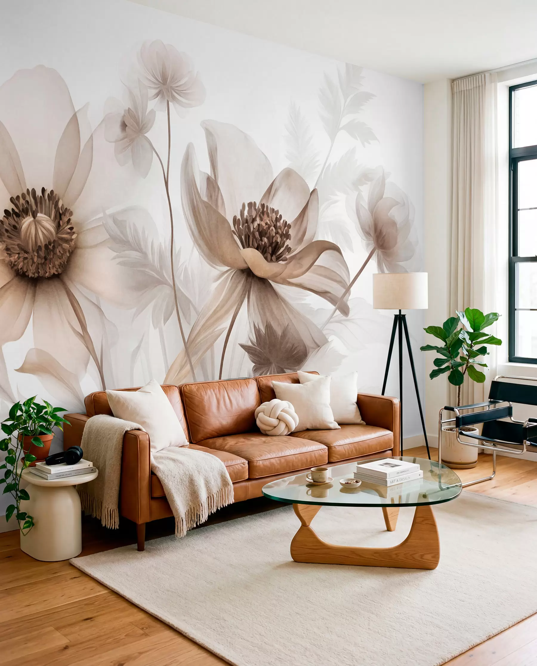 peintures murales Étude florale sépia w09900