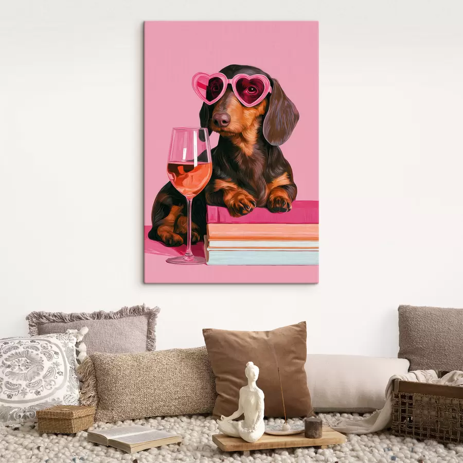 wall murals A dachshund wearing pink glasses s49606