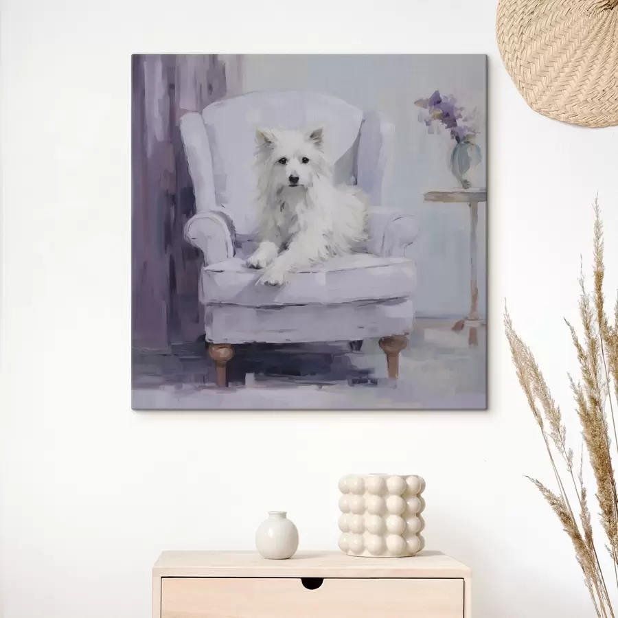 wall murals A dog on a chair, imitation painting s49596