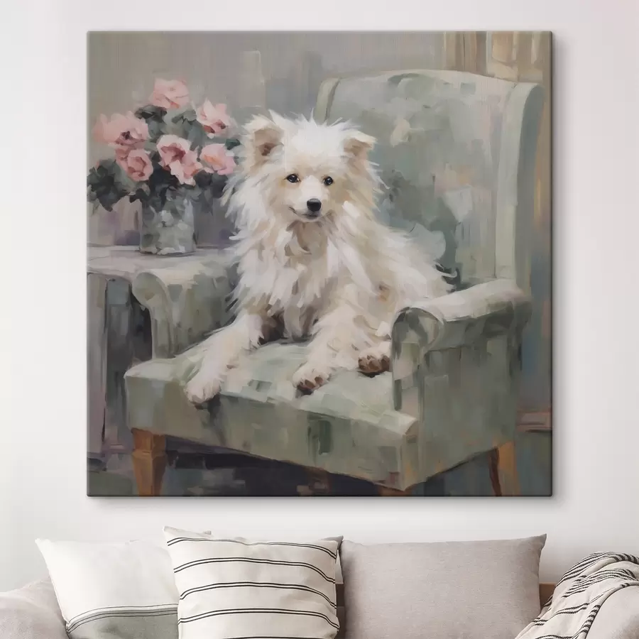 wall murals A small dog on a chair, imitation painting s49597