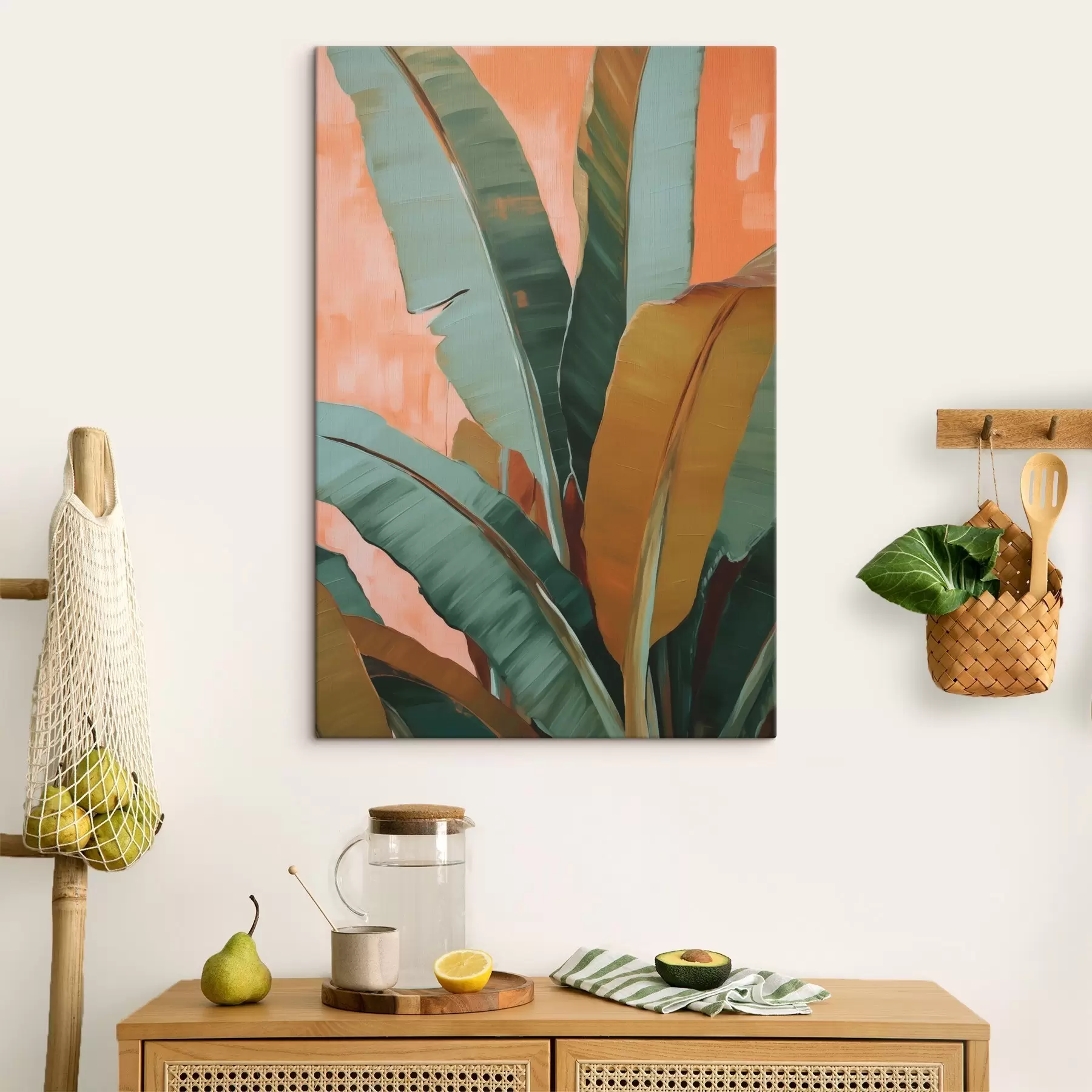 wall murals Large leaves imitation of painting s49598