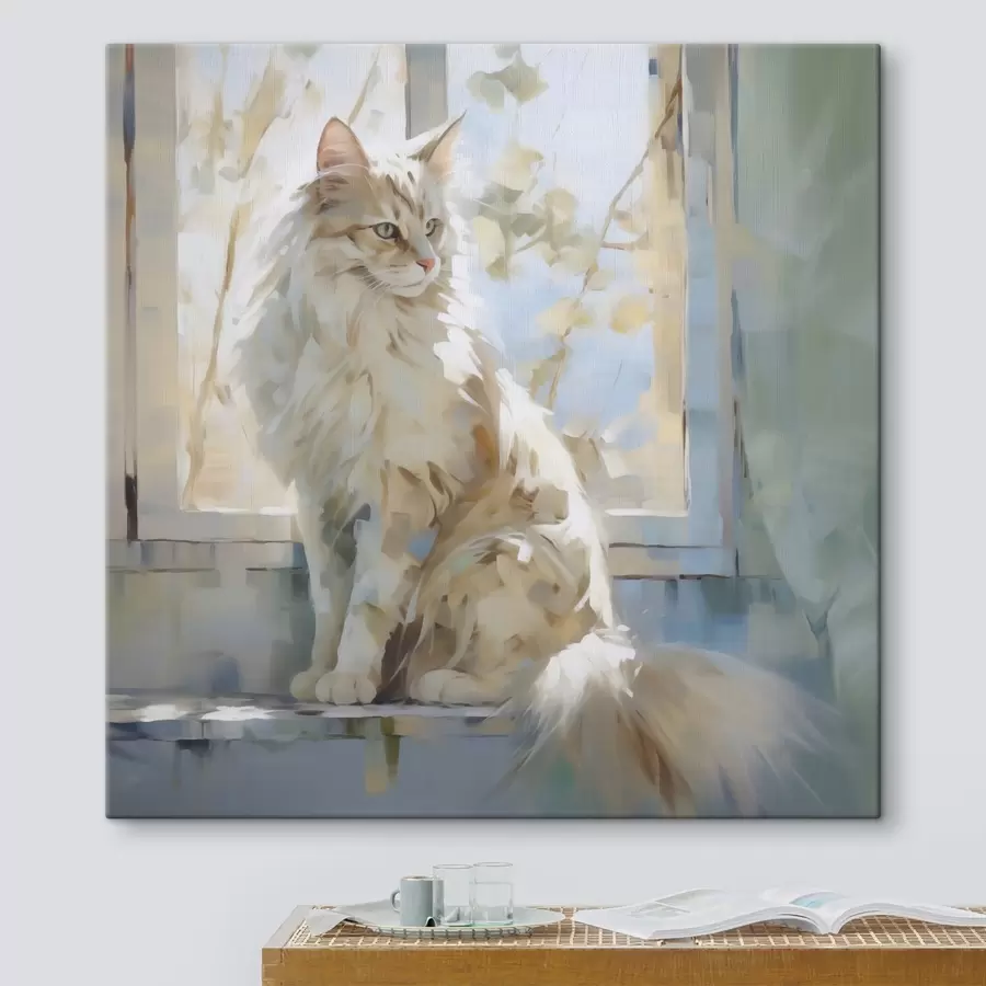 wall murals A cat on a windowsill is an imitation of painting s49602