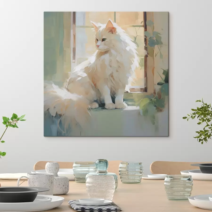 wall murals A cat sits near a window, imitation of painting s49603