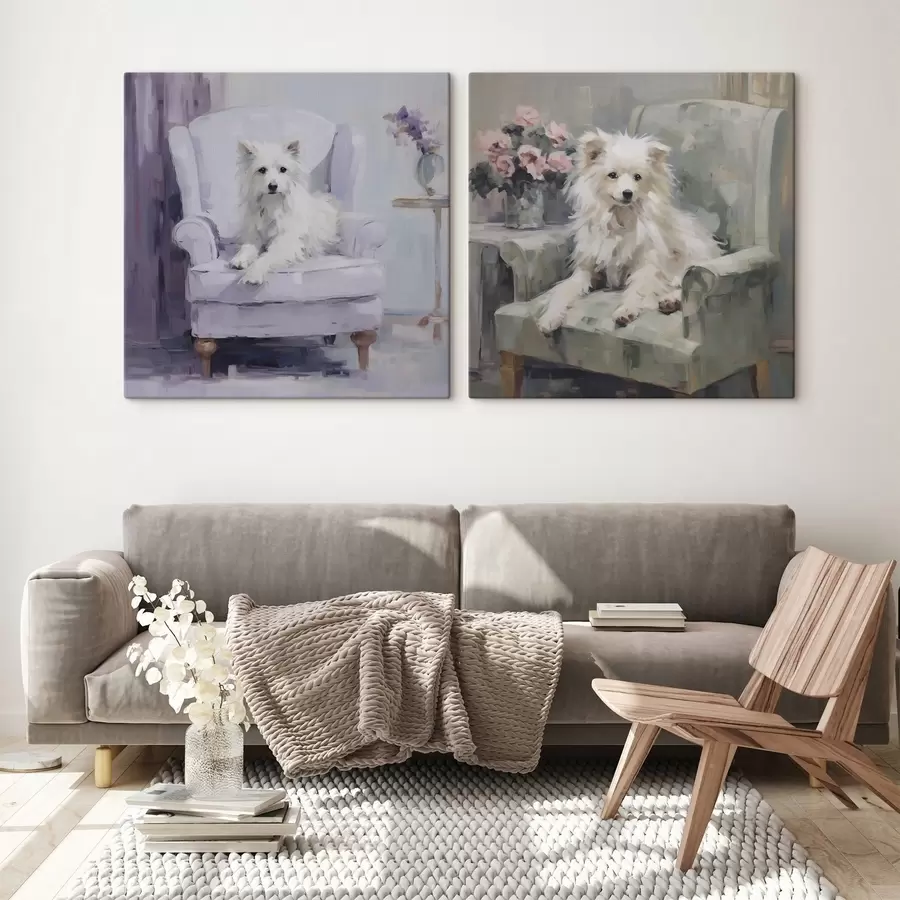 wall murals A dog on a chair, imitation painting m30616