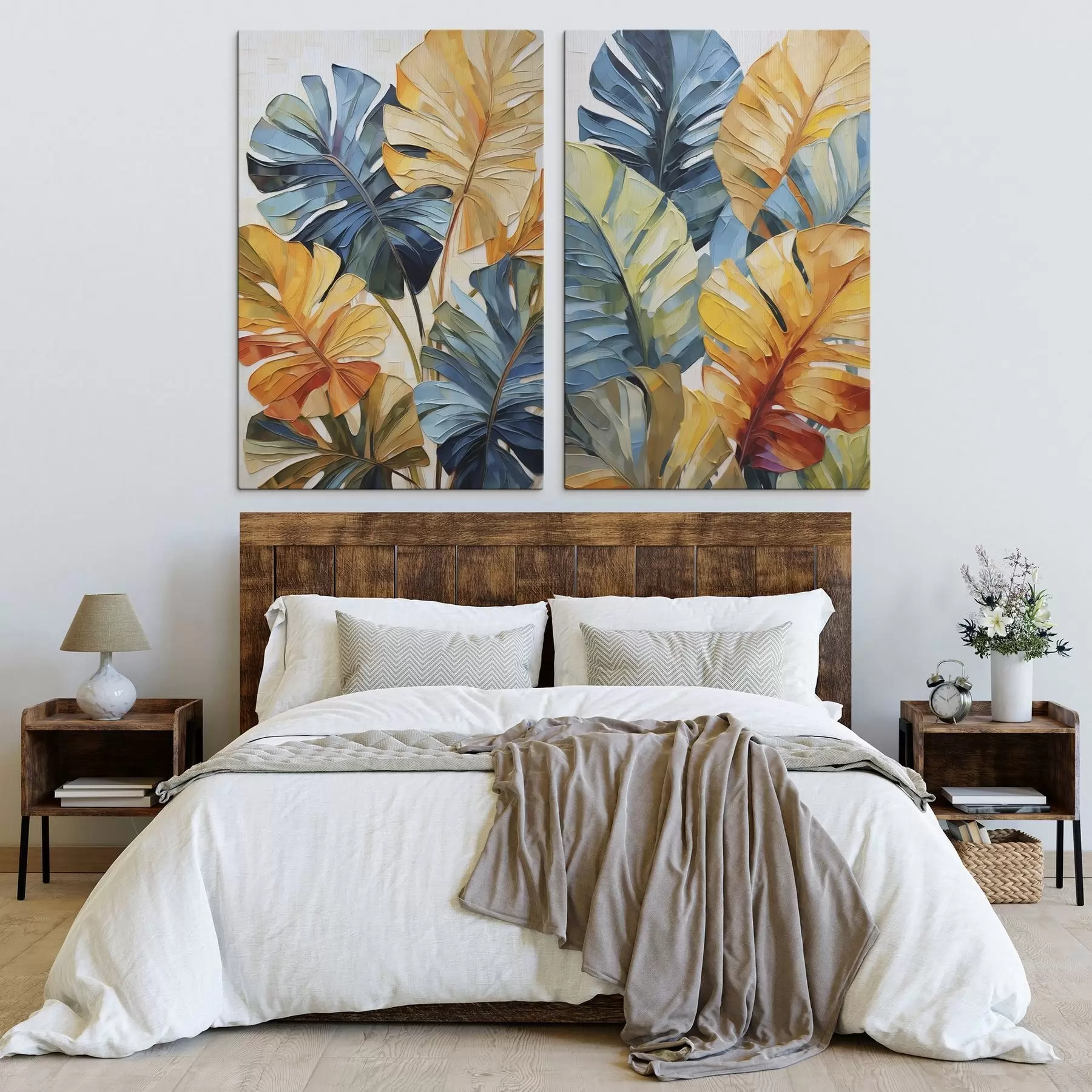 murales Cuadro que imita hojas tropicales de colores vivos m30624