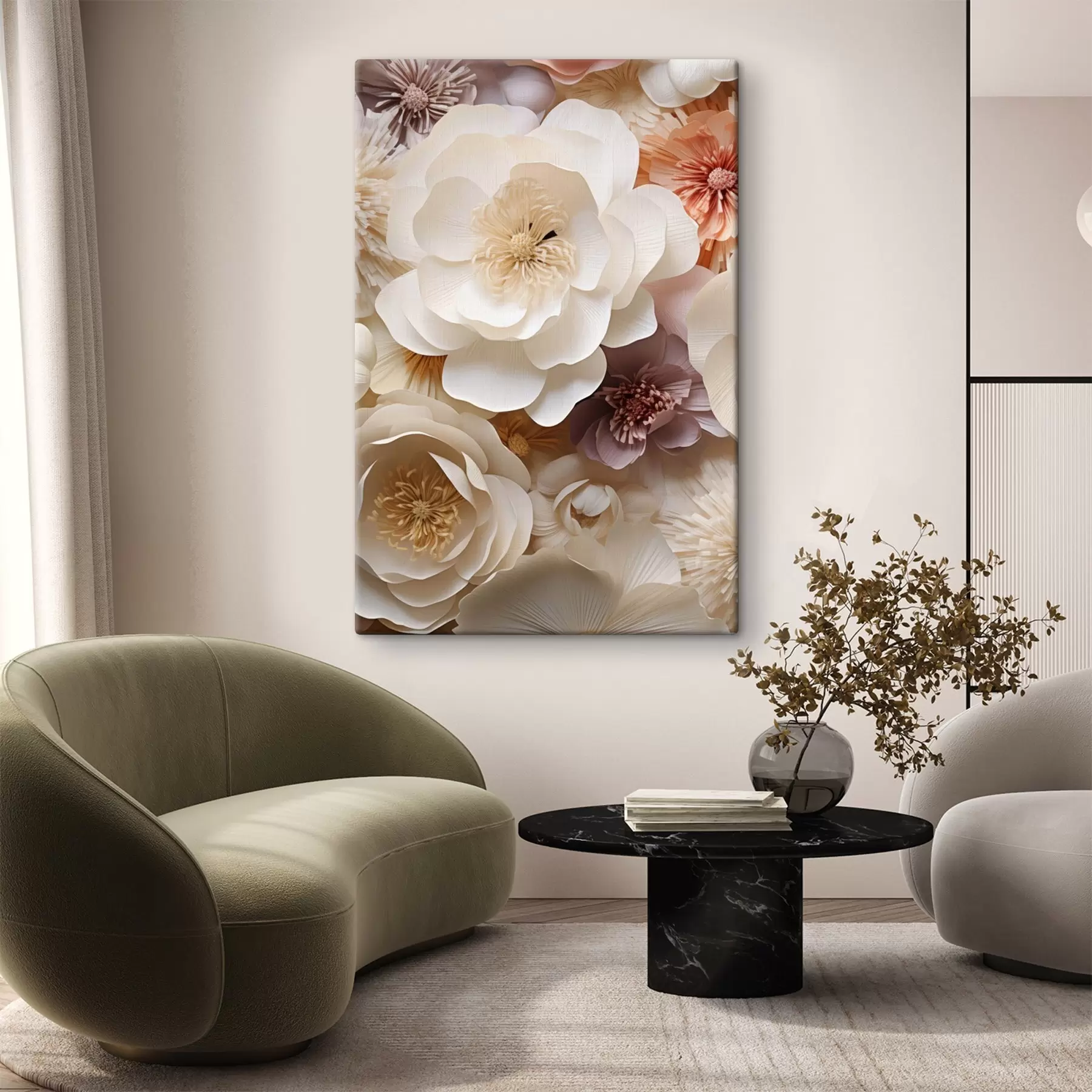 murales Rosas volumétricas en crema s49373
