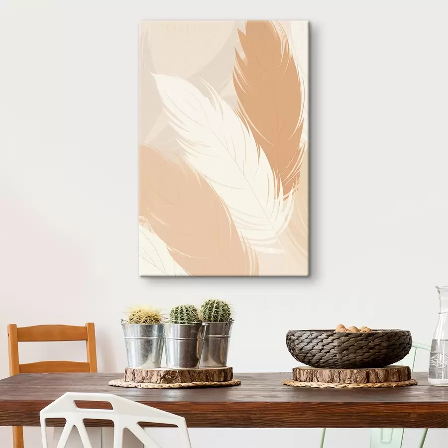 murales Pluma decorativa en tonos beige s49381