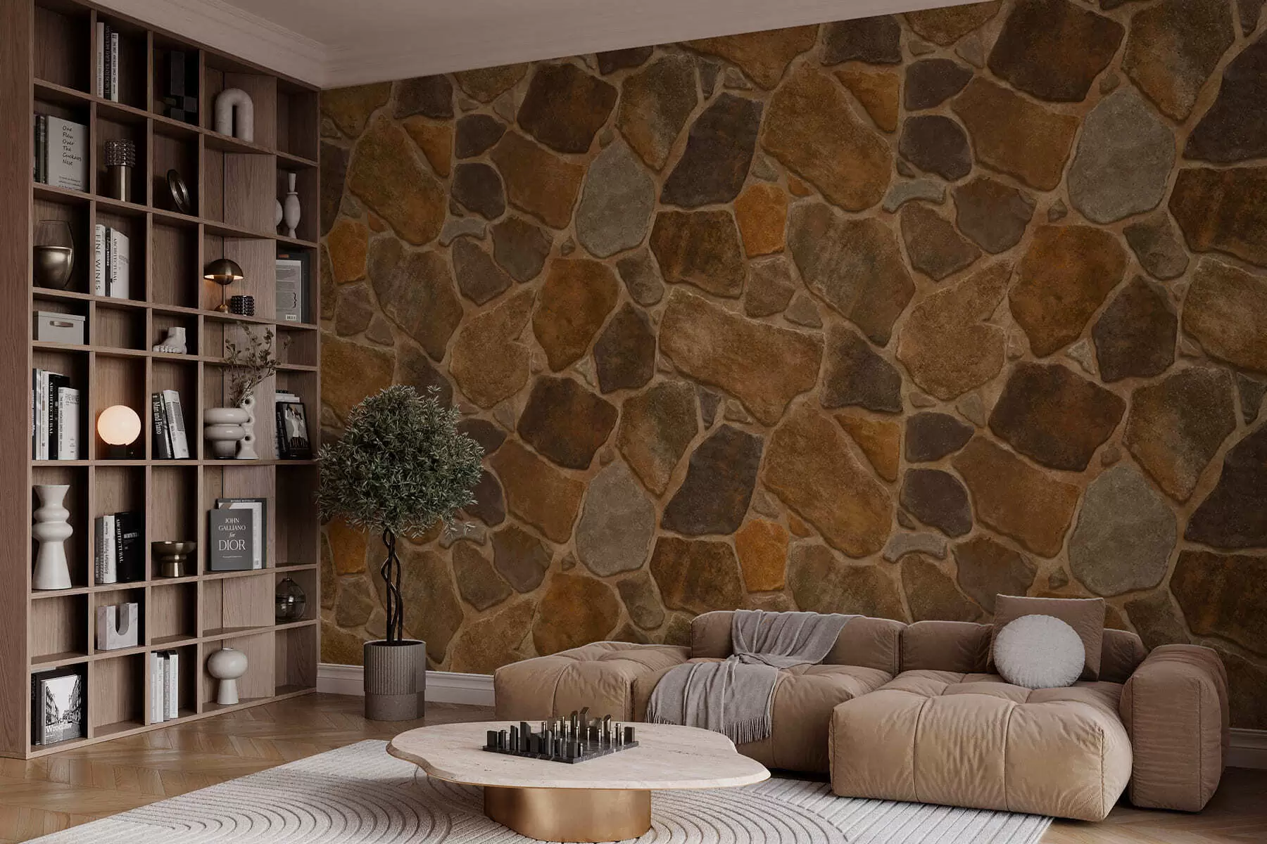 murales Motivo de piedra natural en tonos cálidos w05691