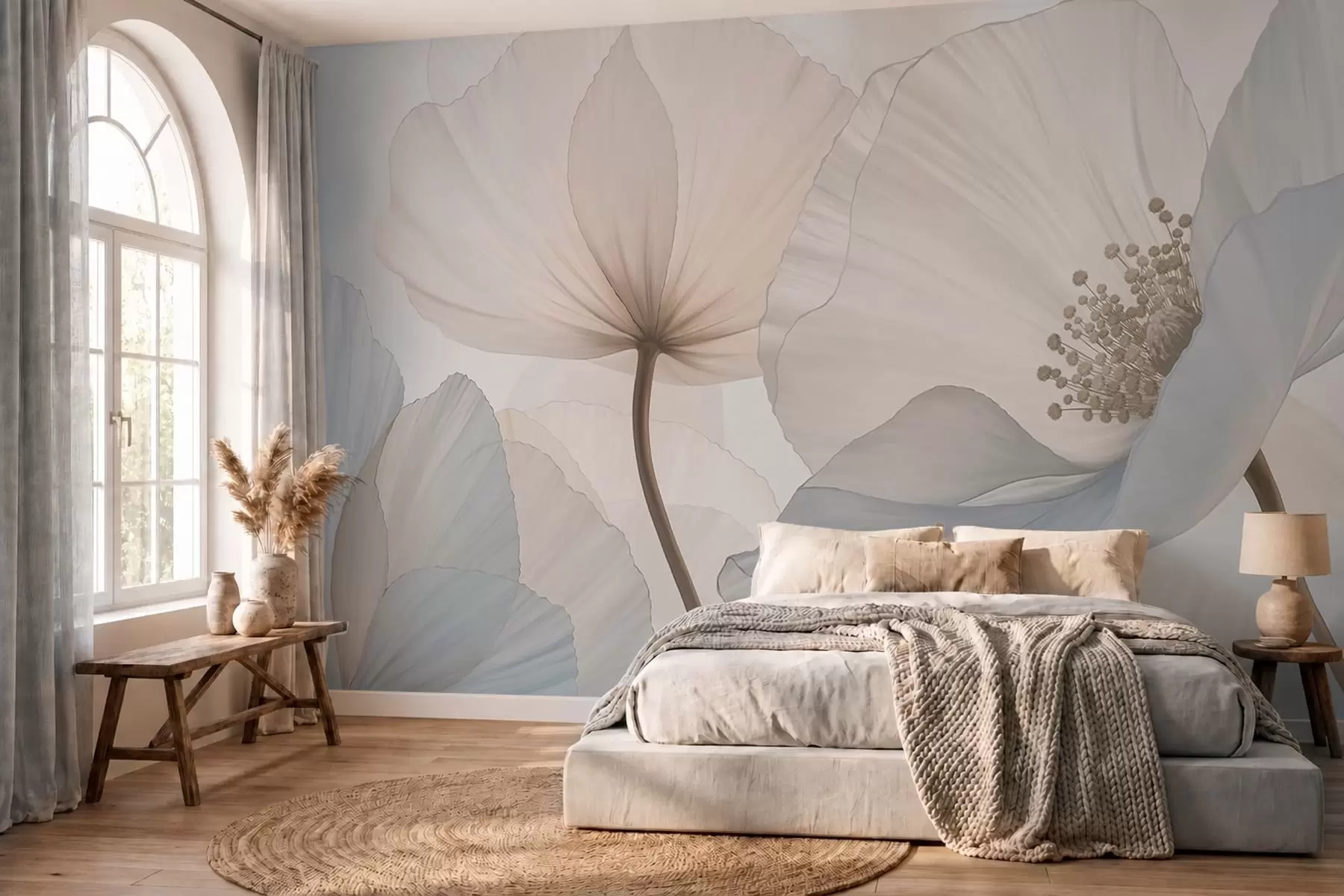 peintures murales De grandes fleurs aux teintes pastel délicates w05692
