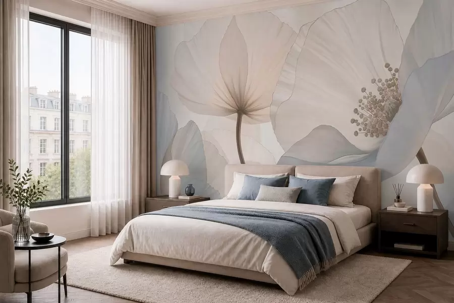wall murals Soft large flowers in light pastel tones w05692