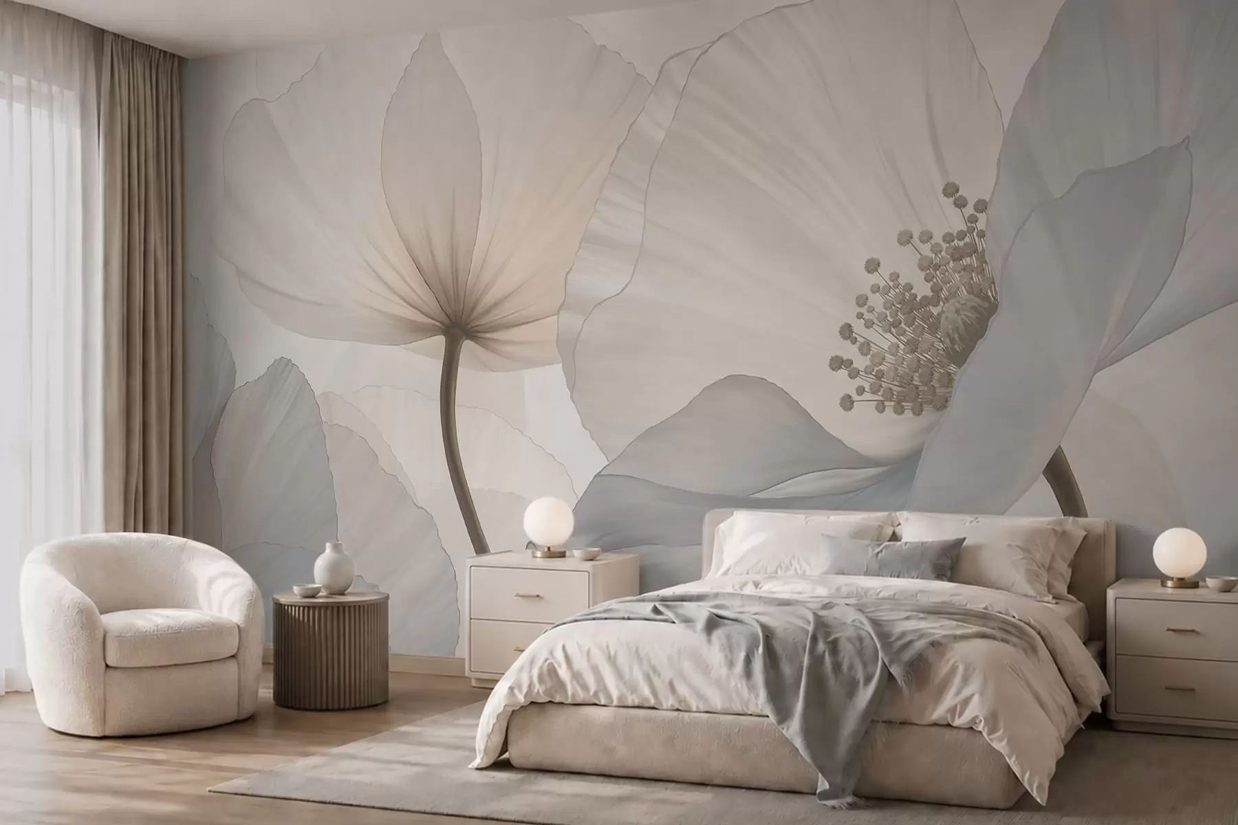 murales Flores grandes y delicadas en tonos pastel claros w05692