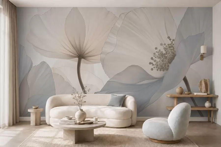 murales Flores grandes y delicadas en tonos pastel claros w05692