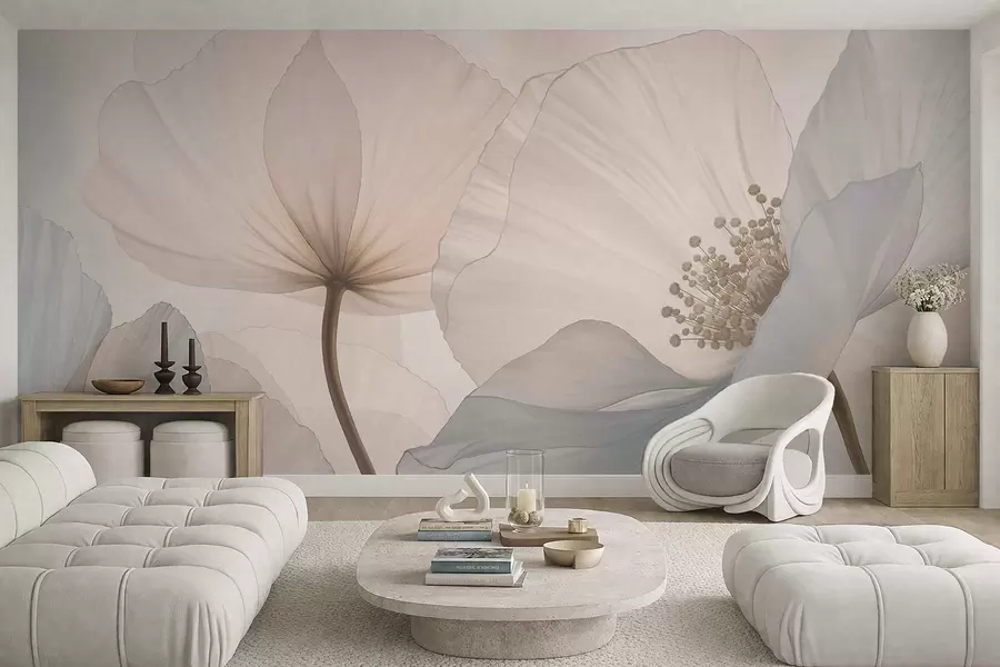 murales Flores grandes y delicadas en tonos pastel claros w05692