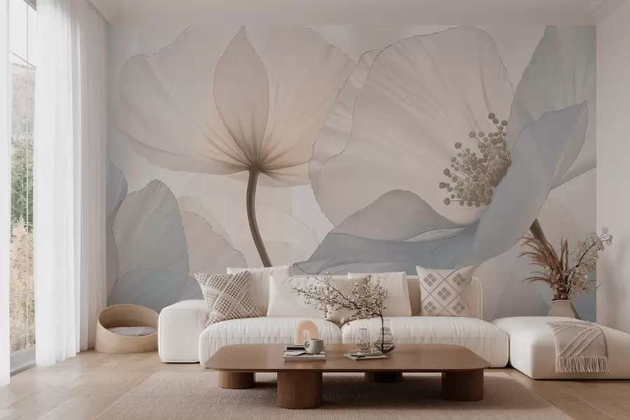 murales Flores grandes y delicadas en tonos pastel claros w05692