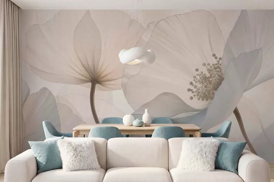 murales Flores grandes y delicadas en tonos pastel claros w05692