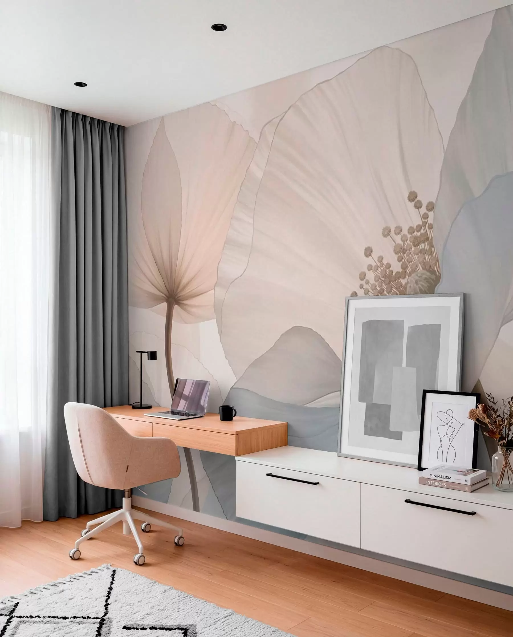 murales Flores grandes y delicadas en tonos pastel claros w05692