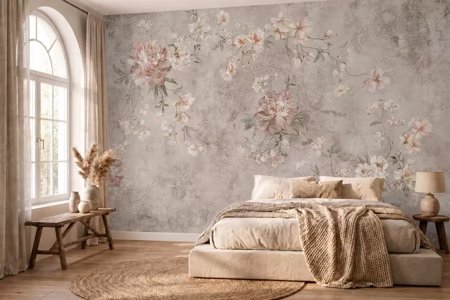 peintures murales Motif floral sur un fond clair texturé w05698