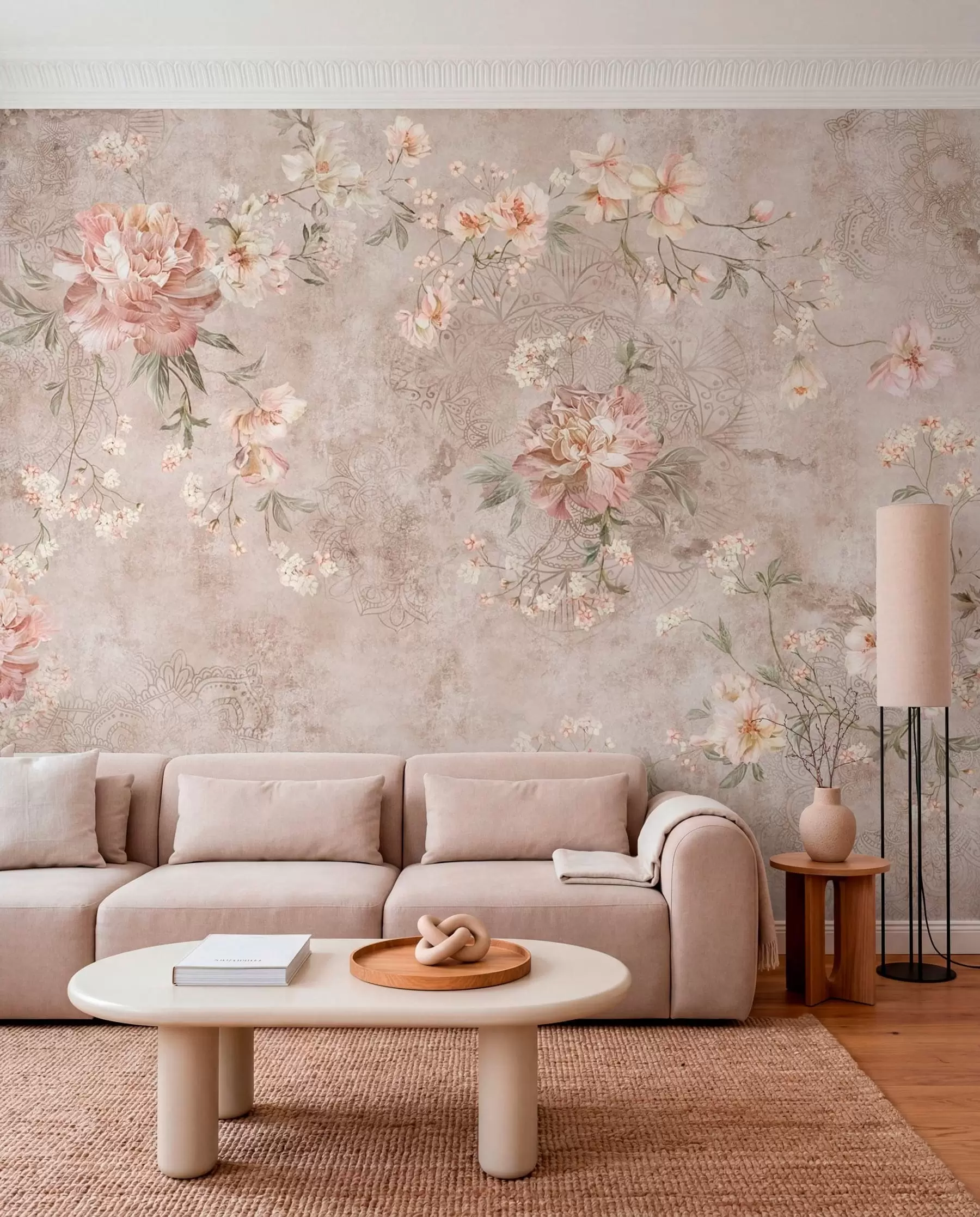 peintures murales Motif floral sur un fond clair texturé w05698
