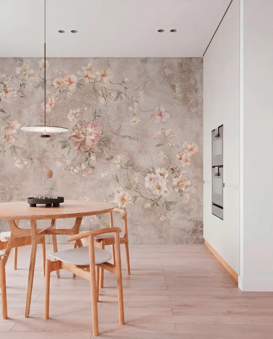 wall murals Floral ornament on a textured light background w05698