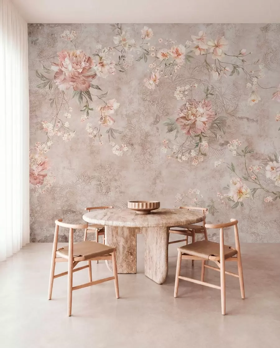 wall murals Floral ornament on a textured light background w05698