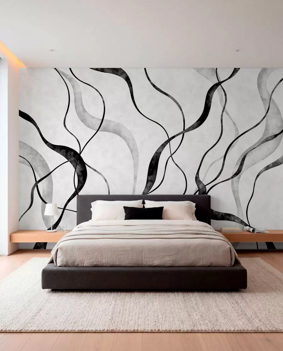 Wall Mural Photo Wallpaper Abstract flowing lines in monochrome shades w05699