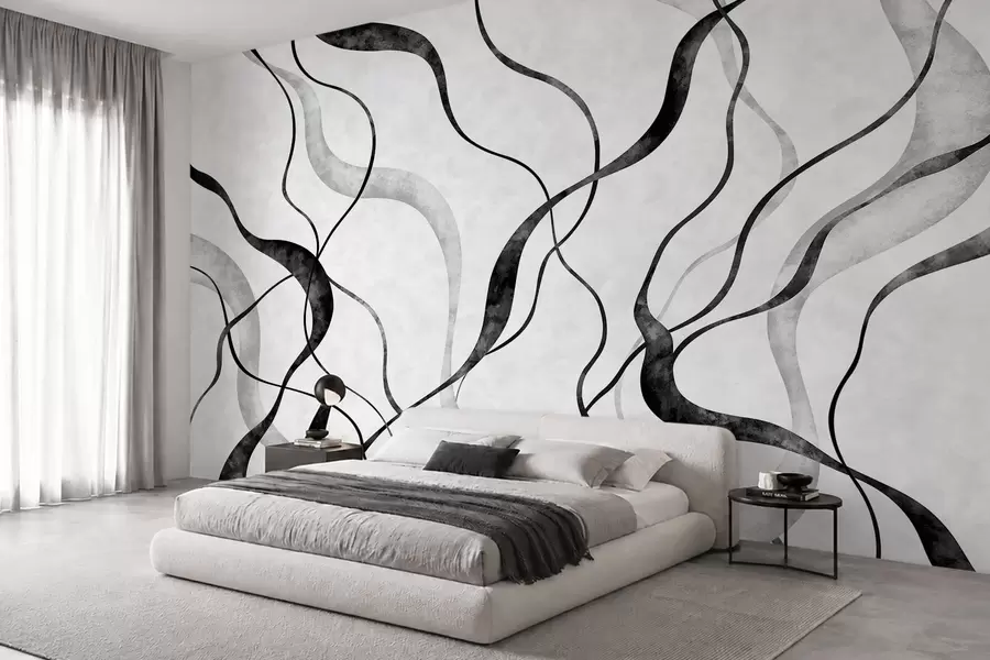 peintures murales Lignes fluides et abstraites dans des tons monochromes w05699