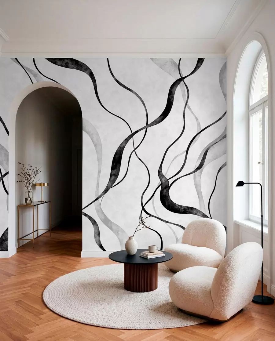 Wall Mural Photo Wallpaper Abstract flowing lines in monochrome shades w05699