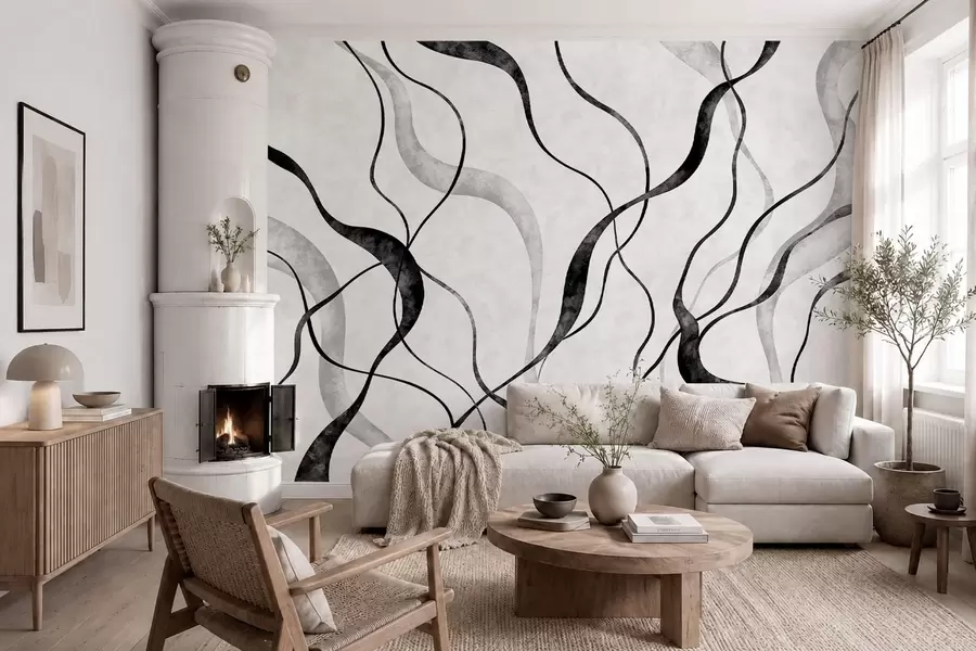 Wall Mural Photo Wallpaper Abstract flowing lines in monochrome shades w05699