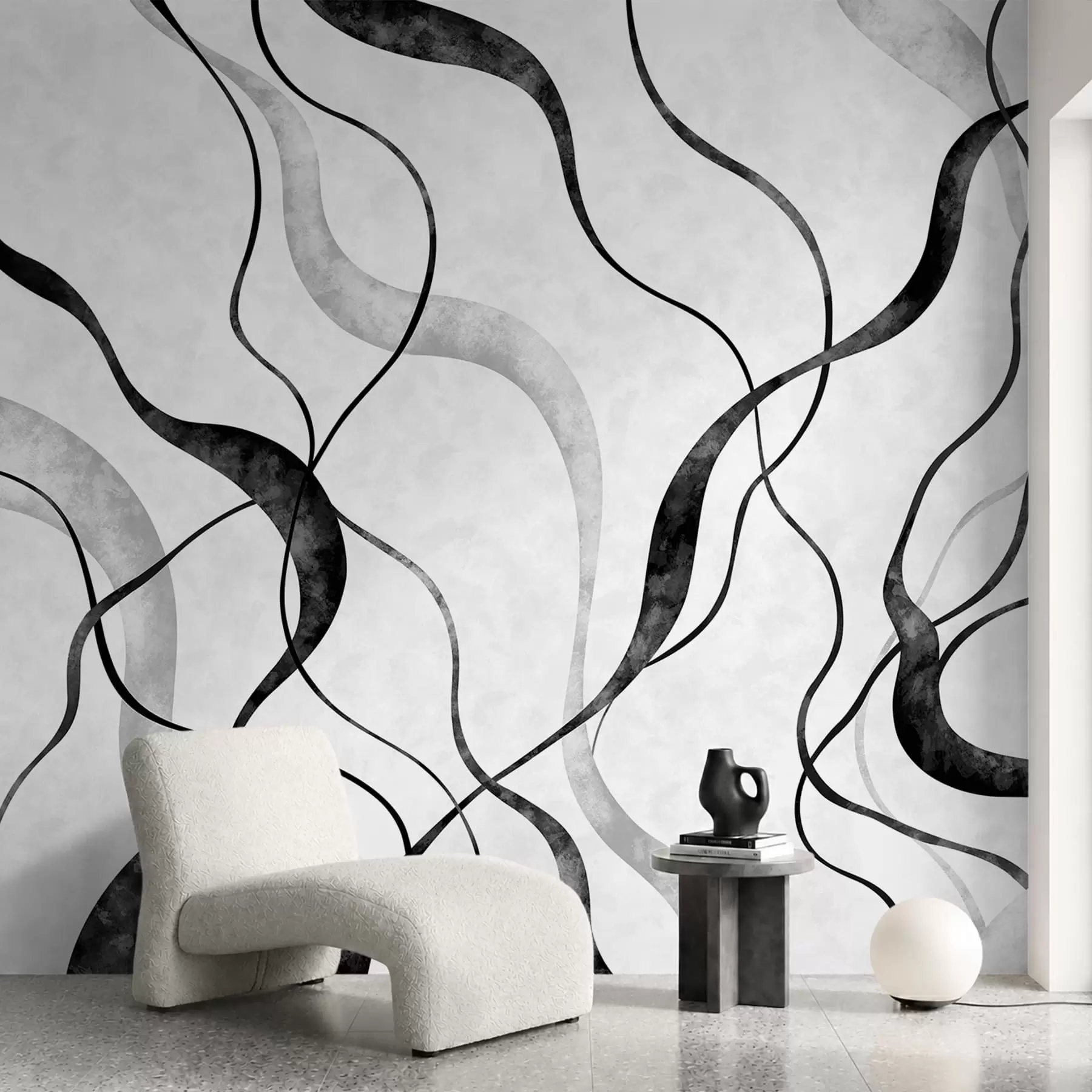 wall murals Abstract flowing lines in monochrome shades w05699