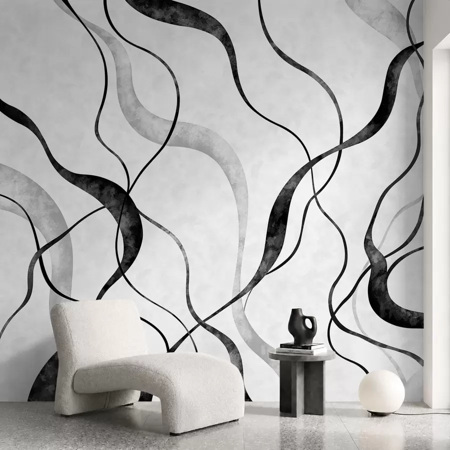 Wall Mural Photo Wallpaper Abstract flowing lines in monochrome shades w05699