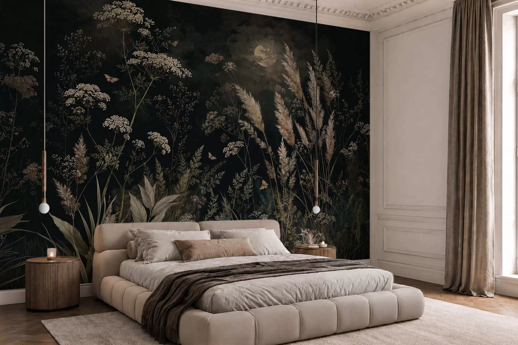 wall murals Moonlit meadow with wild grasses and flowers w05701